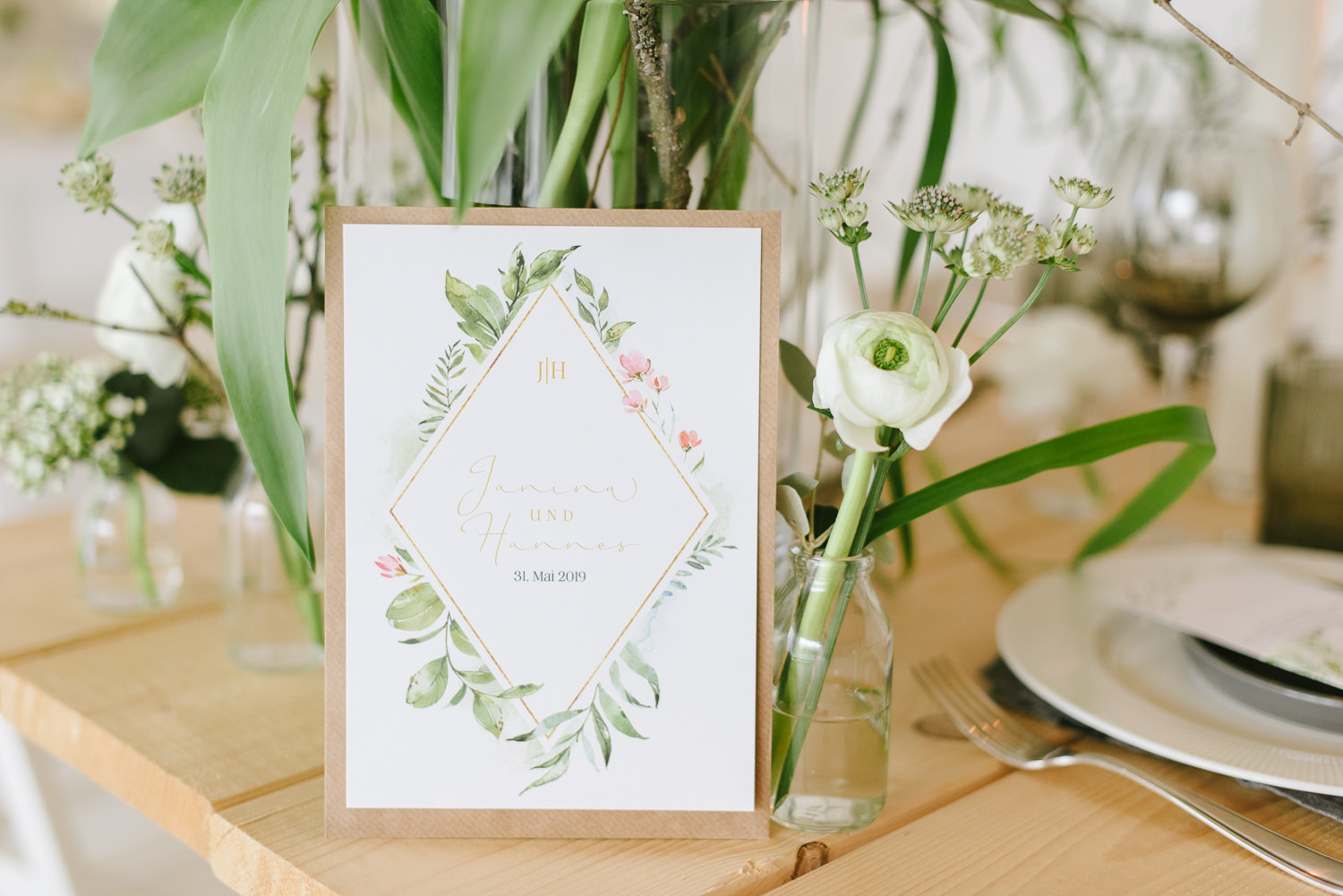Hochzeitseinladung Botanical Frühlingshochzeit Einladungskarte Tischdeko